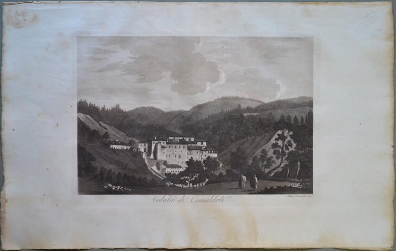 CAMALDOLI (Arezzo). Insieme di due vedute disegnate e incise all'acquatinta da Antonio Terreni