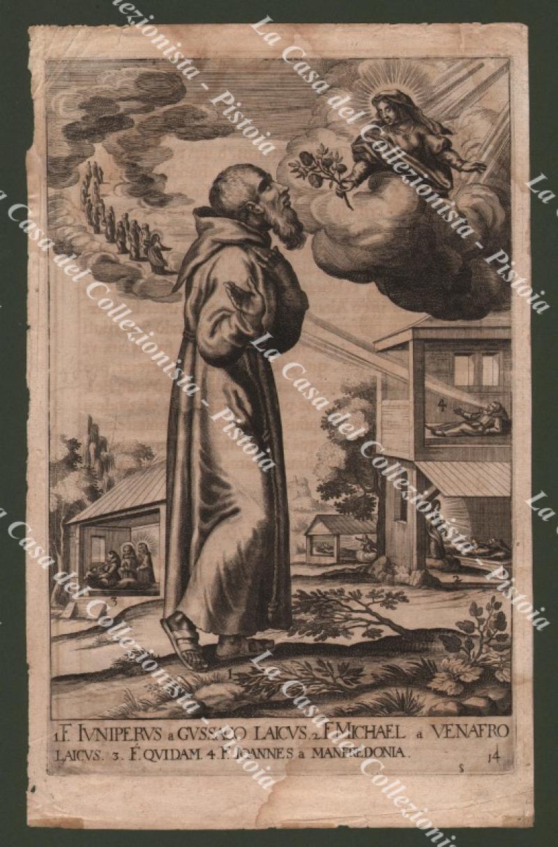 GUSSAGO, VENAFRO, MANFREDONIA. Fra Ginepro è raffigurato mentre contempla la visione della Madonna.