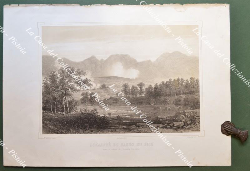 SASSO PISANO (Pisa). LOCALITE DU SASSO EN 1818. Avant la création de l'Industrie Boracique. Grande e fine litografia, anno 1851.