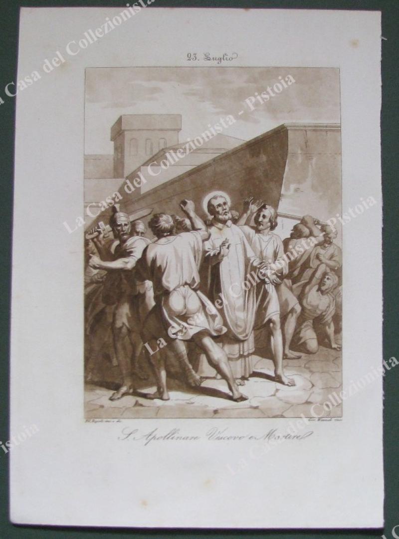 S.APOLLINARE VESCOVO E MARTIRE, Patrono di Ravenna. Acquatinta in color seppia, incisa da Wenzel, circa 1840