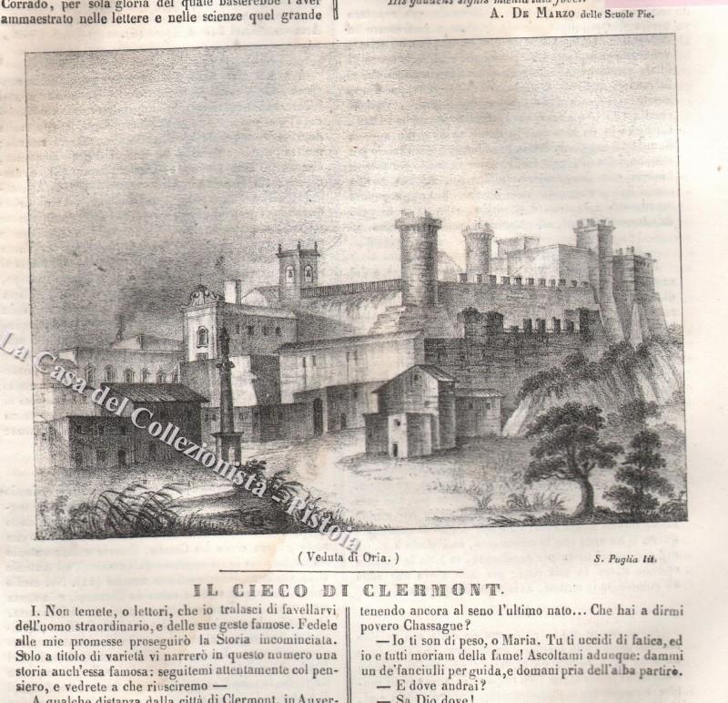 ORIA, Puglia. Veduta  della città. Poliorama Pittoresco 1841. Fascicolo intero