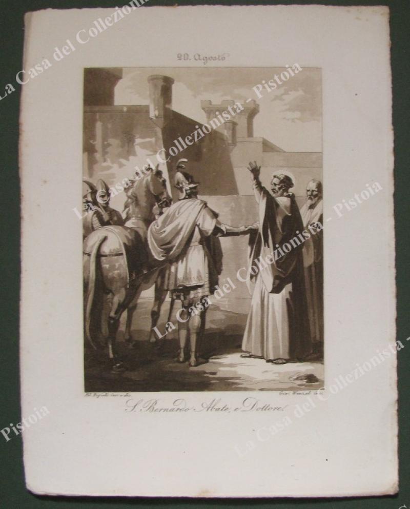 S.BERNARDO ABATE e DOTTORE, Patrono di Parma e Mantova. Acquatinta in color seppia, incisa da Wenzel, circa 1840