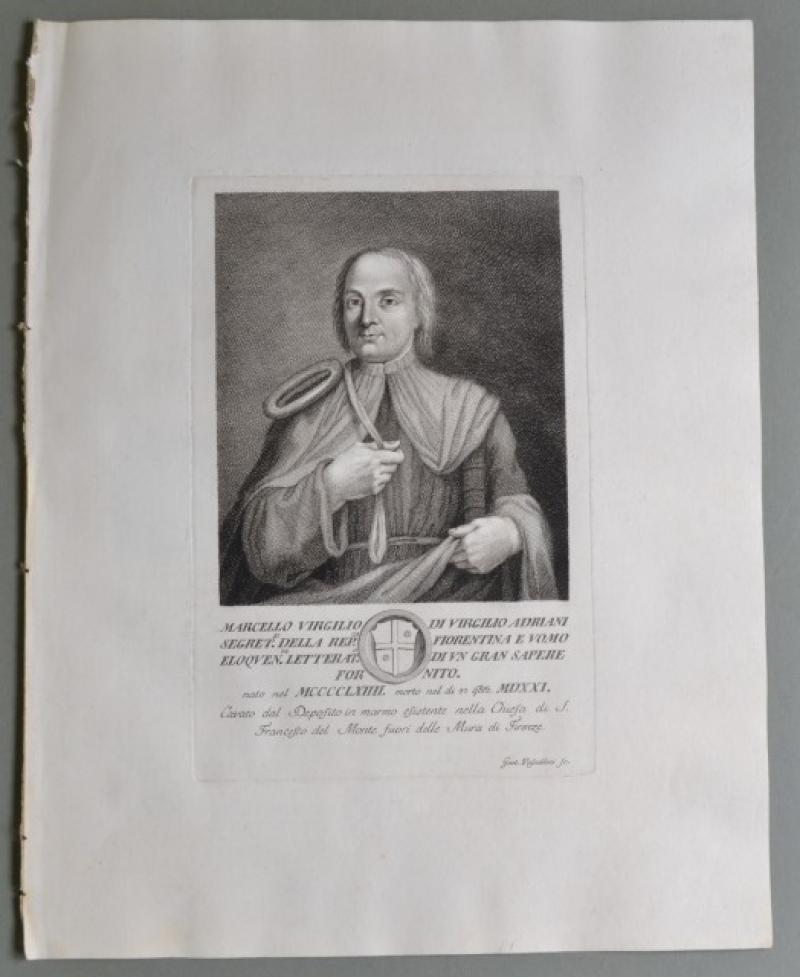 TOSCANA 1771. Grande tavola di cm 37 x47. MARCELLO VIRGILIO ADRIANI (1464 - 1521). Segretario della Repubblica Fiorentina e letterato.