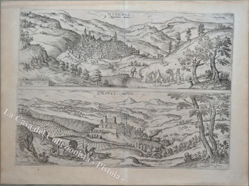UMBRIA - LAZIO. NOCERA – CASTELNOVO. 1580 circa, Braun Hogenberg. “NOCERRA in Appennino Monte” - “CASTEL NOVO”.