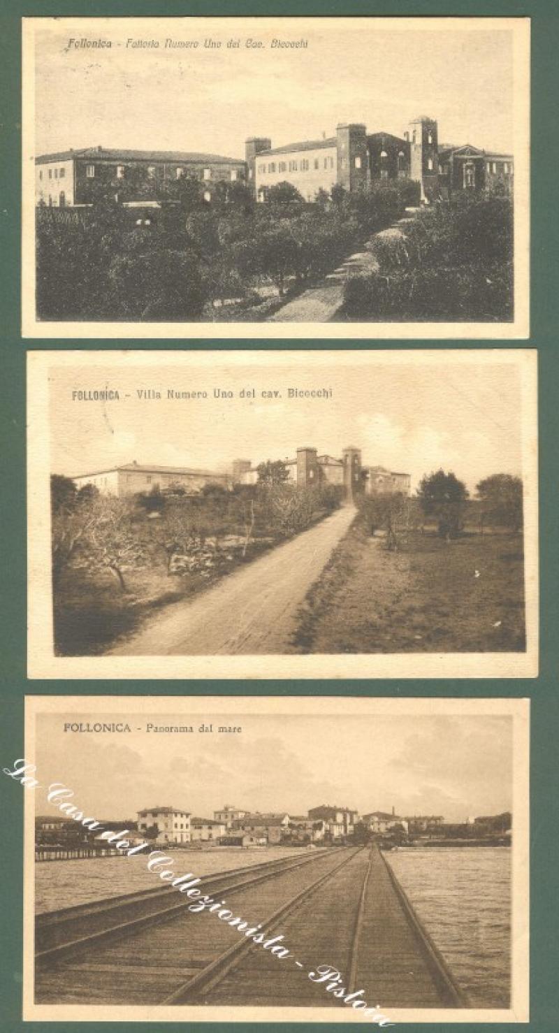 Toscana. FOLLONICA, Grosseto. Due cartoline d'epoca viaggiate.