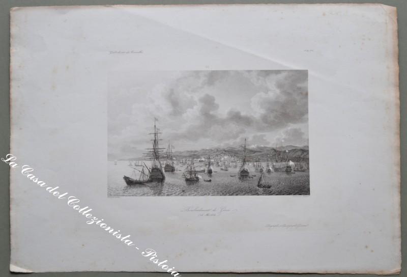 LIGURIA – GENOVA. “Bombardement de Genes (22 mai 1684)”. Guidin pinx, Skelton inc., 1840 circa.