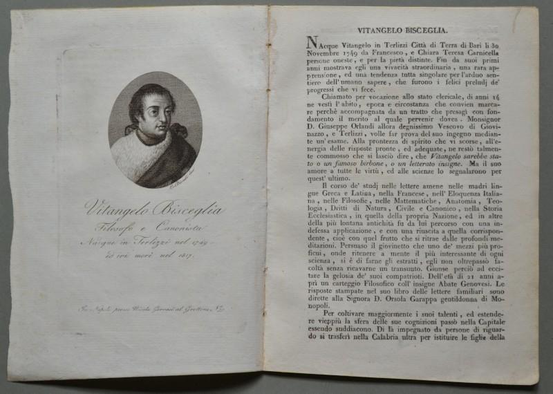 REGNO DI NAPOLI. Puglia. VITANGELO BISCEGLIA. Terlizzi (Bari) 1749 - 1817. Filosofo e canonista