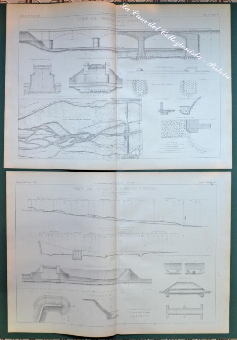 PIEMONTE. "Ponte sul torrente Orco presso Rivarolo". 2 grandi tavole doppie