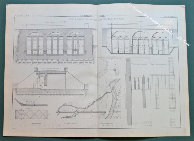 PIEMONTE. Ponte a paratoie oscillanti sul canale dei molini di Verolengo. Tavola doppia...