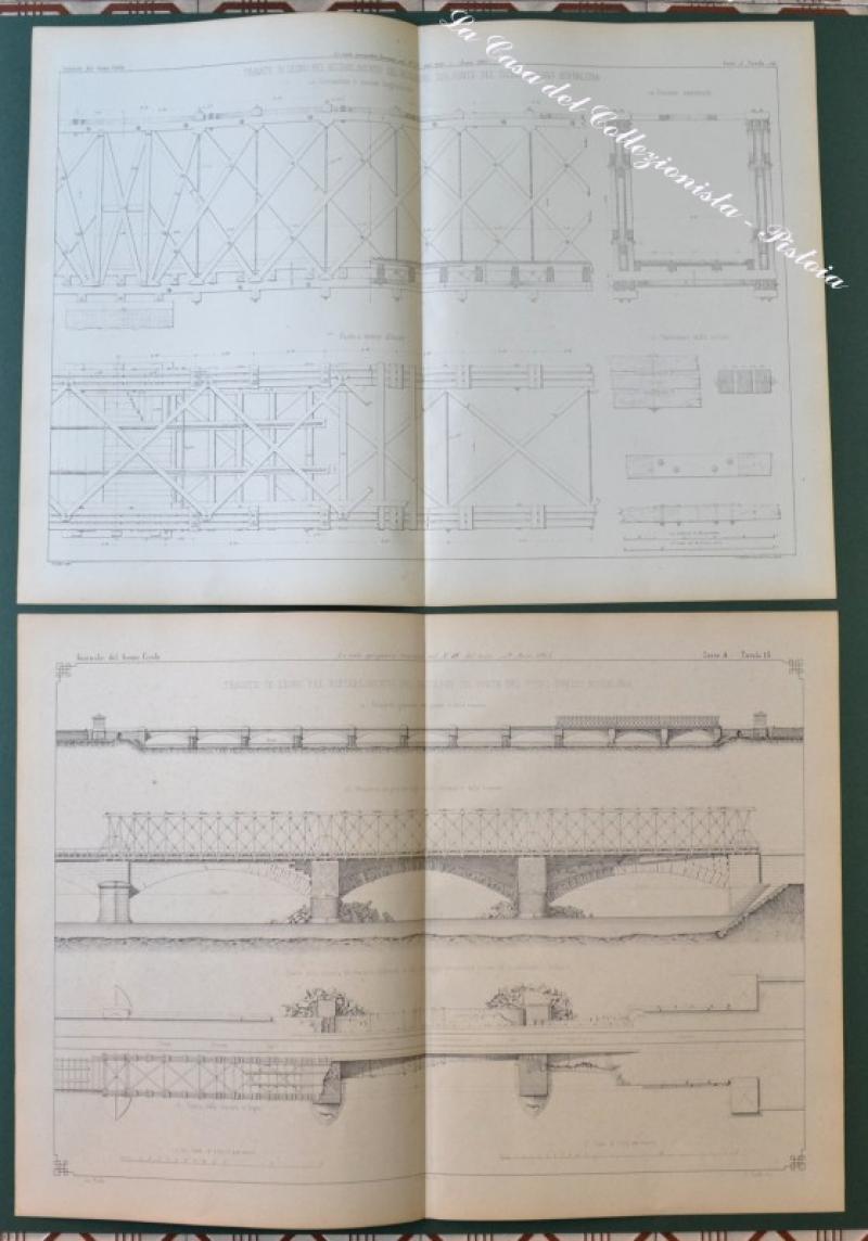 LOMBARDIA. "Travate in legno pel passaggio sul ponte del Ticino presso Buffalora". 2 grandi tavole