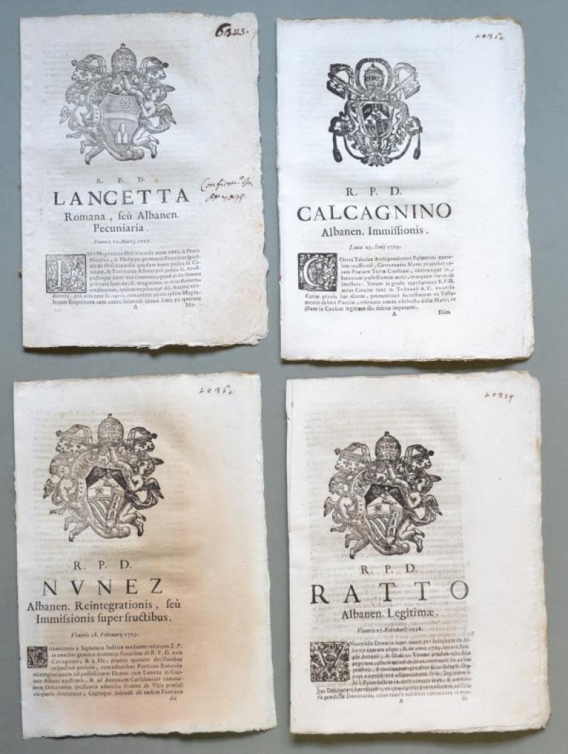 Lazio, ALBANO. SACRA ROTA. Quattro placchette a carattere legale del 1711/29