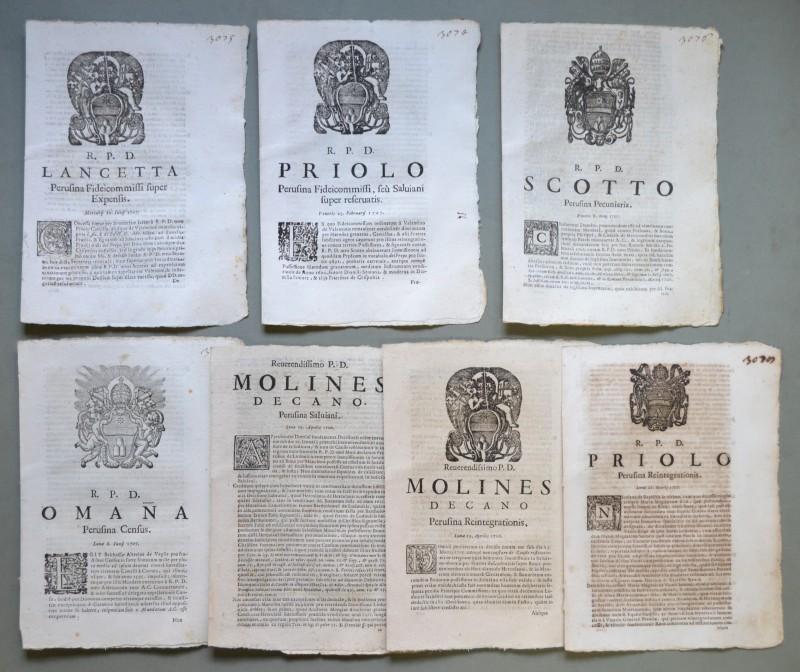 Umbria, PERUGIA. SACRA ROTA. 7 placchette a carattere legale del 1706/1707