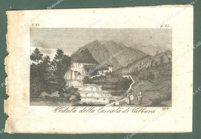 Toscana. VALBURA, Firenze. Veduta della cascata di Valbura. Acquaforte incisa da A.Verico, anno 1827