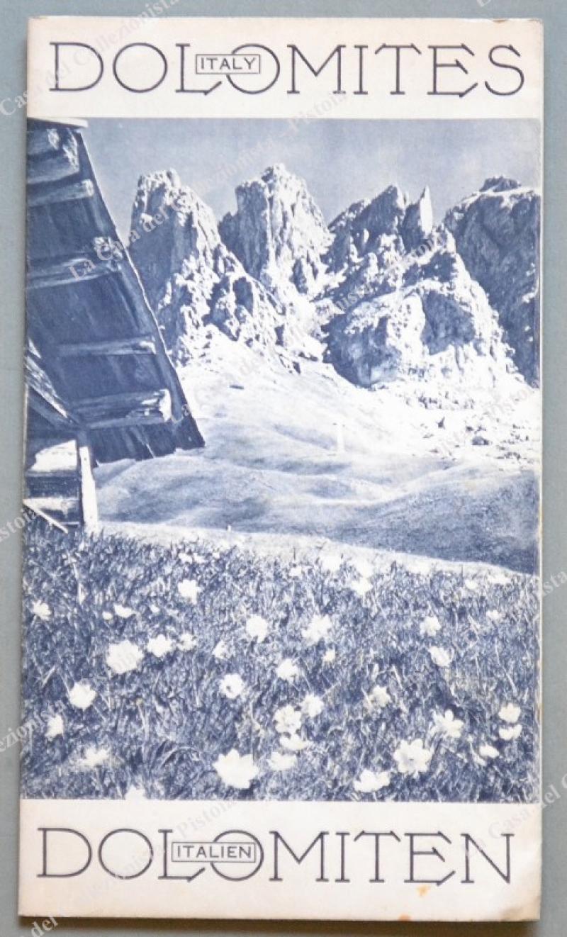 DOLOMITI. CARTA TURISTICA a colori. Pighevole pubblicitario in più lingue, circa 1960.