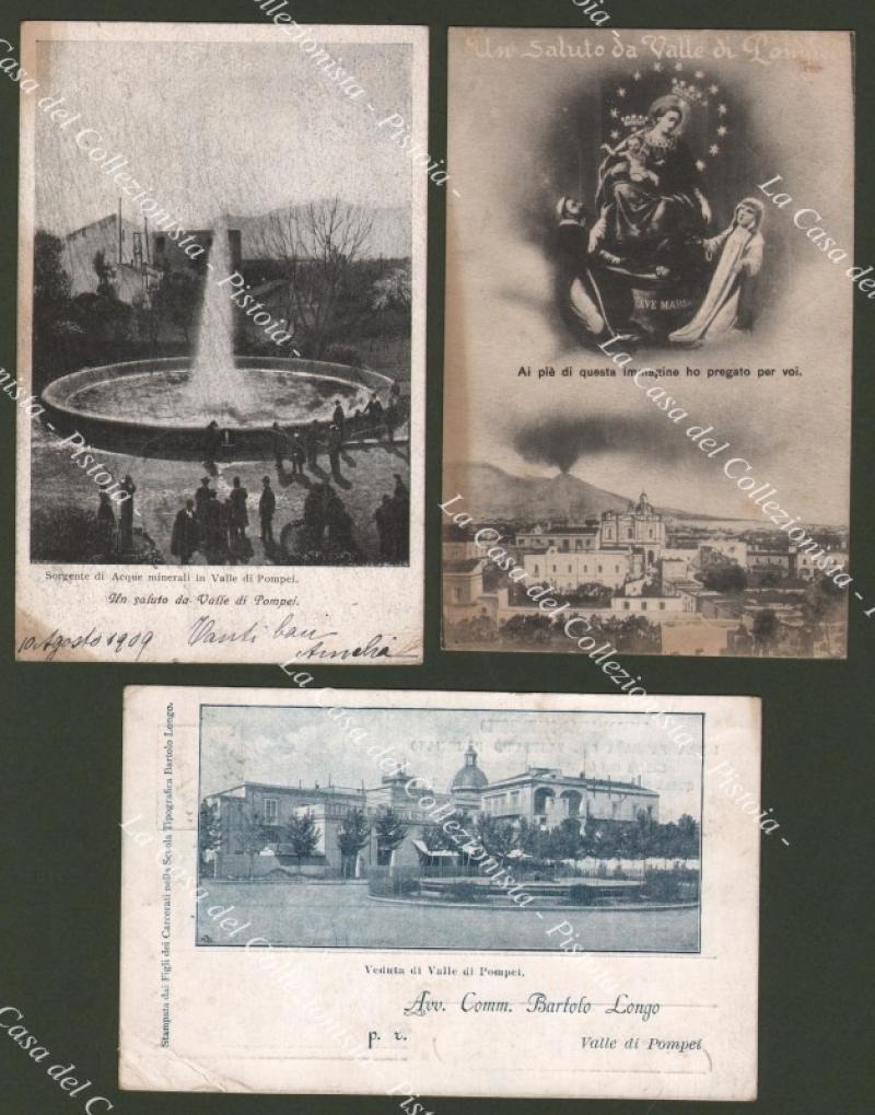 VALLE DI POMPEI, Napoli. 3 cartoline viaggiate 1901-1909-1918.