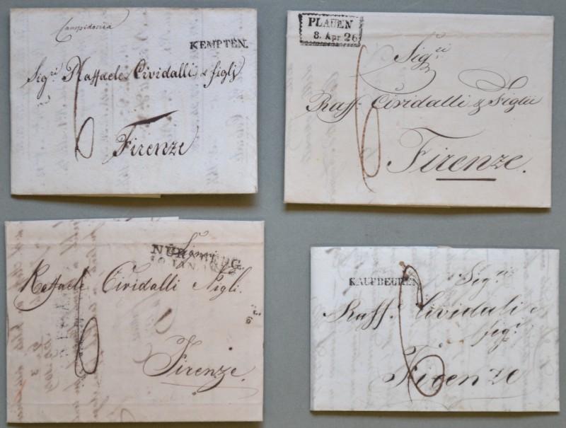 TOSCANA. 4 lettere per Firenze (1825-1826) da quattro diverse località tedesche.