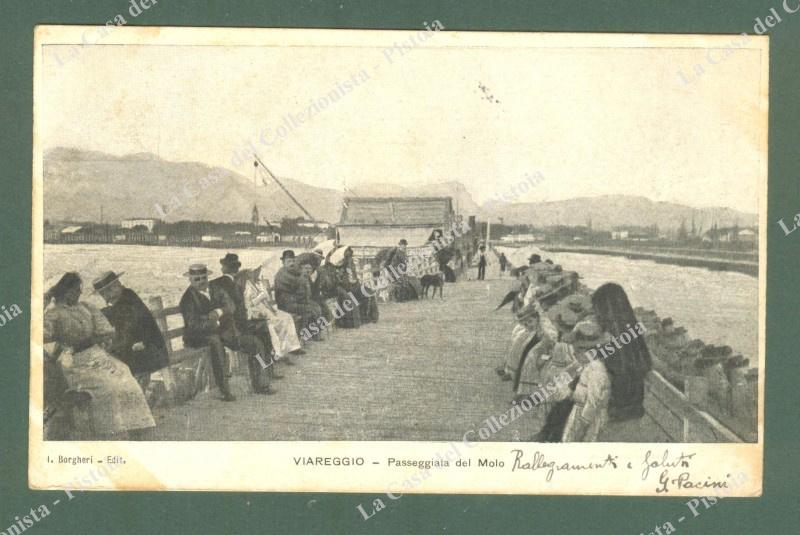 VIAREGGIO. Passeggiata al molo. Cartolina d'epoca viaggiata nel 1902