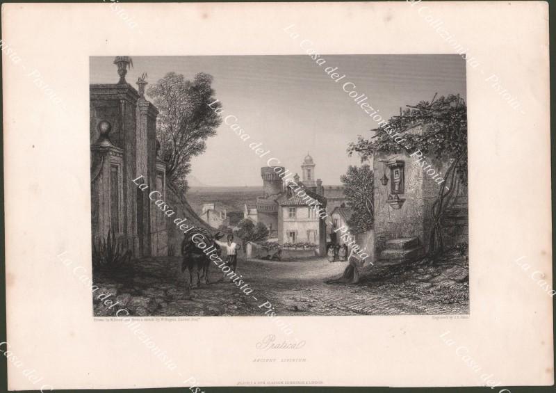 Roma. PRATICA. Deliziosa scena all'ingresso del paese. Tratta dall'opera di William Brockedon, circa 1840.