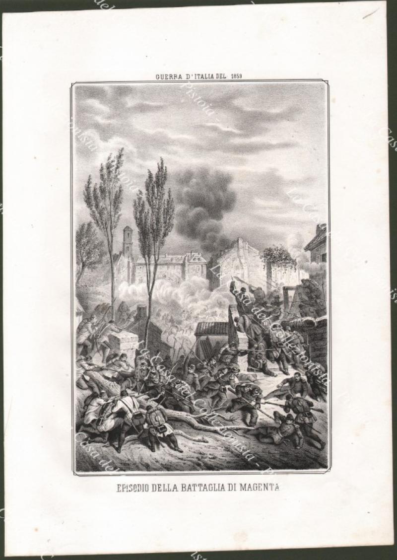 Lombardia. EPISODIO DELLA BATTAGLIA DI MAGENTA. Litografia dall'opera di Valente, anno 1860