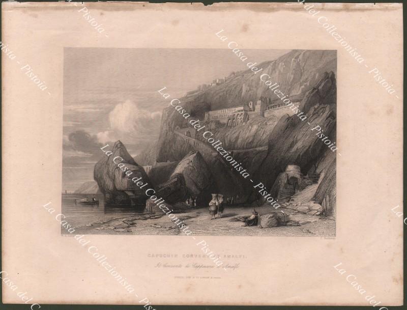 Campania. AMALFI. Veduta generale del convento dei Cappuccini. Circa 1850.