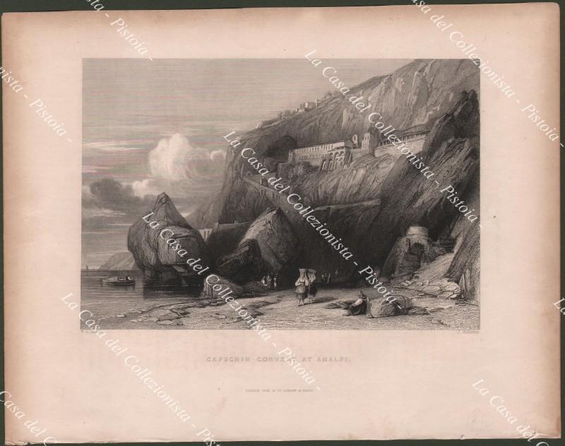Campania. AMALFI. Veduta generale del convento dei Cappuccini. Circa 1850.