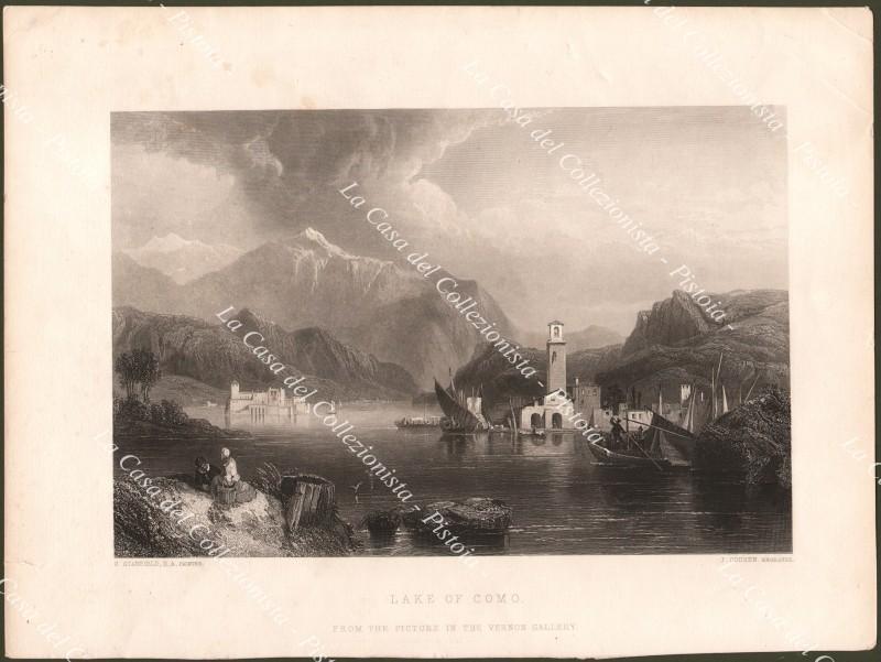 Lago di Como. LAKE OF COMO. Deliziosa veduta panoramica. Incisione su acciaio, circa 1850.