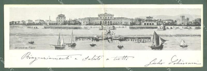 RIMINI. Un saluto da. Cartolina doppia viaggiata nel 1904