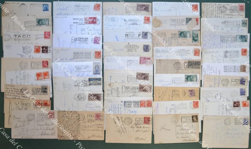 43 ANNULLI A TARGHETTA su cartoline illustrate periodo Regno - prima Repubblica