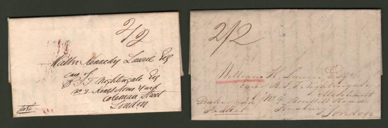 TRANSATLANTICHE. GIAMAICA - INGHILTERRA. 2 lettere del 1827 e 1829