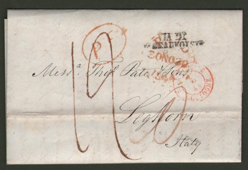 TRANSATLANTICA. 1844. Da NEW YORK a LIVORNO, via Inghilterra e Francia.