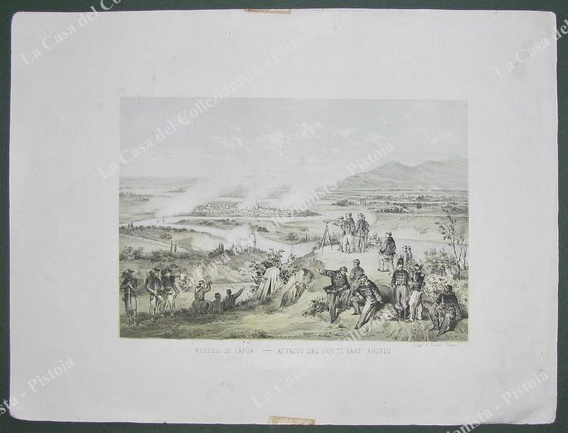 CAPUA, Campania. ASSEDIO DI CAPUA-ATTACCO DI MONTE SANT'ANGELO. Litografia dall'opera di Carlo Bossoli. Torino, Perrin, 1860