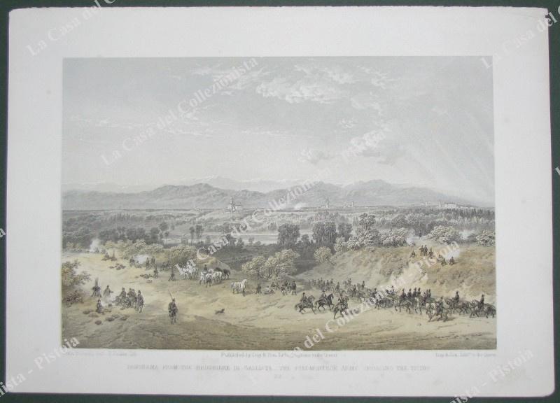 GALLIATE, Novara. "PANORAMA FROM THE BRUGHIERE DI GALLIATE...". Litografia dall'opera di Carlo Bossoli, anno 1860