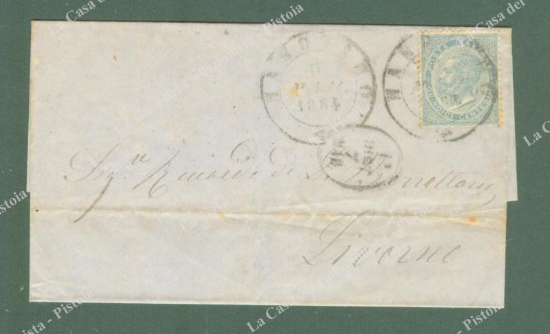 Storia postale Regno. TOSCANA-MONTECIANO doppio cerchio annullatore di cent.15 azzurro D.L.R.