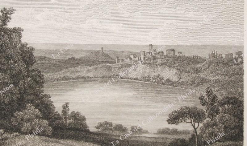 Lazio. LAGO DI NEMI. ANNO 1799. "Lake of  Nemi". Acquaforte tratta dall'opera di J. Smith
