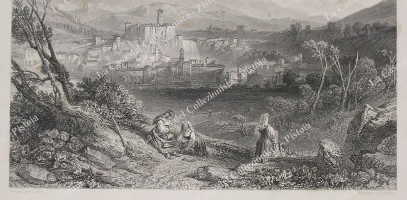 ISOLA DI SORA, Frosinone. Veduta generale tratta dall'opera di William Brockedon, circa 1850