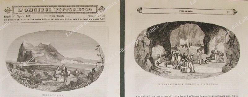 GIBILTERRA. 2 incisioni all'acquaforte tratte da L'Omnibus Pittoresco numeri 21 e 35 del 1841.