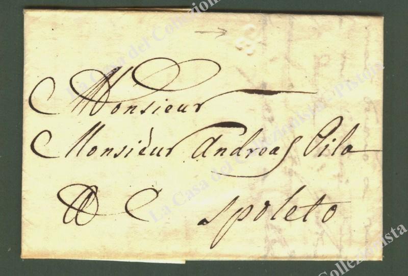 UMBRIA. Bollo a secco dell'appaltatore postale su lettera del 1786 da Roma a Spoleto