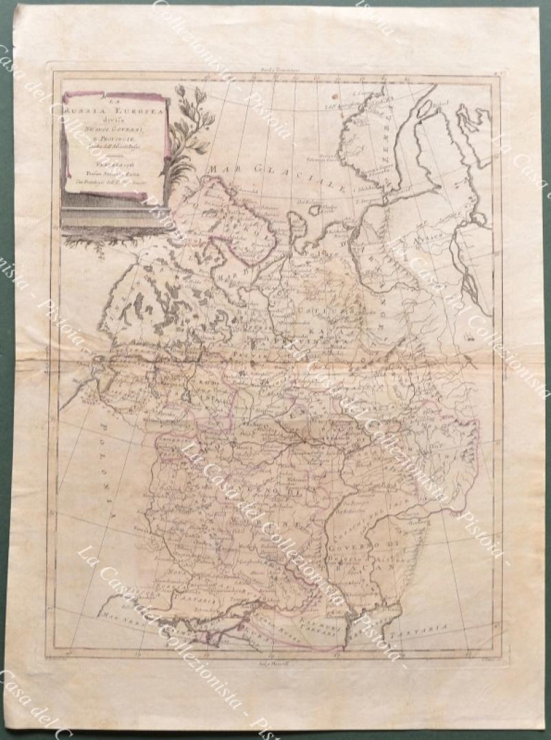 RUSSIA. Carta geografica originale. "LA RUSSIA EUROPEA divisa NE' SUOI GOVERNI E PROVINCIE". Venezia, Antonio Zatta 1782