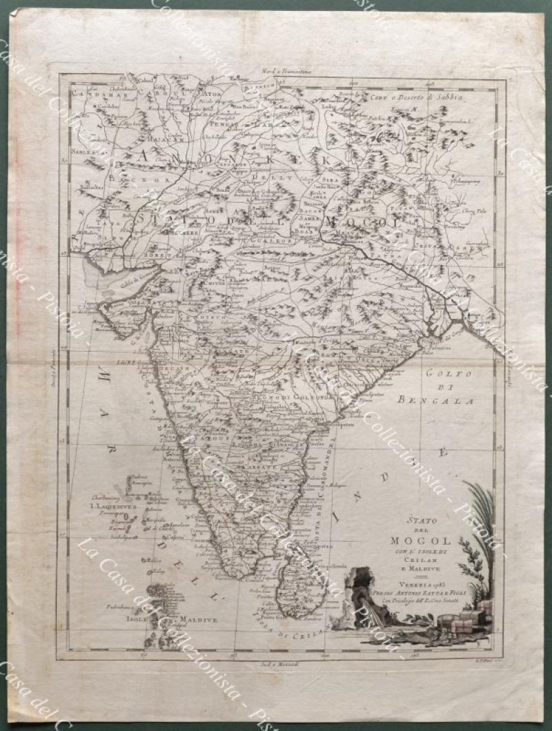 INDIA. Carta geografica originale. "STATO DEL MOGOL CON L'ISOLE DI CEILAN E MALDIVE". Venezia, Antonio Zatta 1785.