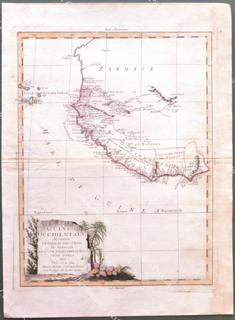 AFRICA. GUINEA. CAPOVERDE. Carta geografica originale. "LA GUINEA OCCIDENTALE CHE CONTIENE LE ISOLE DI CAPO VERDE IL SENEGAL...". Venezia, Antonio Zatta, 1784. )