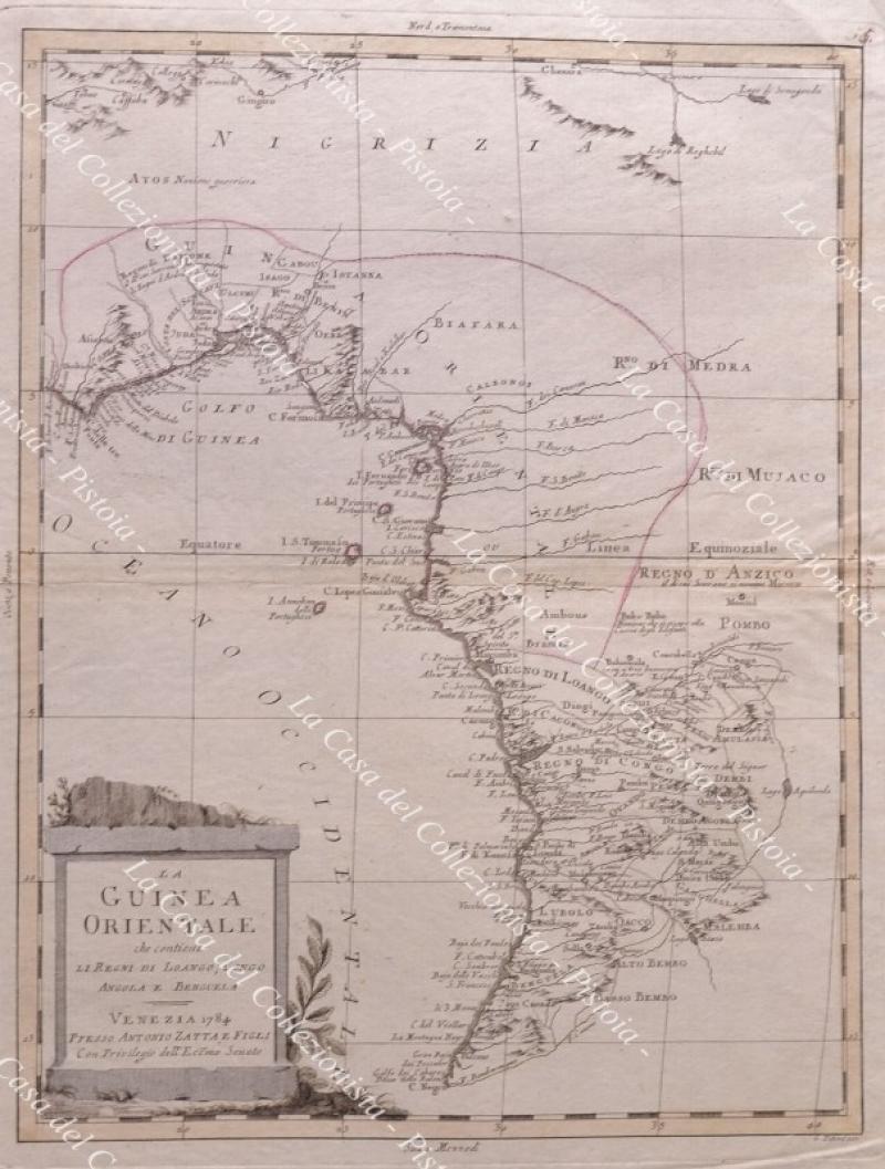 AFRICA. GUINEA. CONGO. Carta geografica originale. "LA GUINEA ORIENTALE che contiene LI REGNI DI LOENGO, CONGO, ANGOLA E BENGUELA". Venezia, Antonio Zatta, 1784.