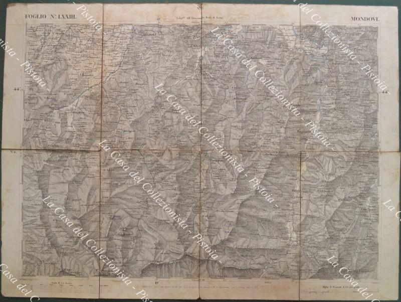 PIEMONTE – MONDOVI’. Anno 1852. Foglio n. 73 pubblicato dal R. Corpo di Stato Maggiore. Carta geografica