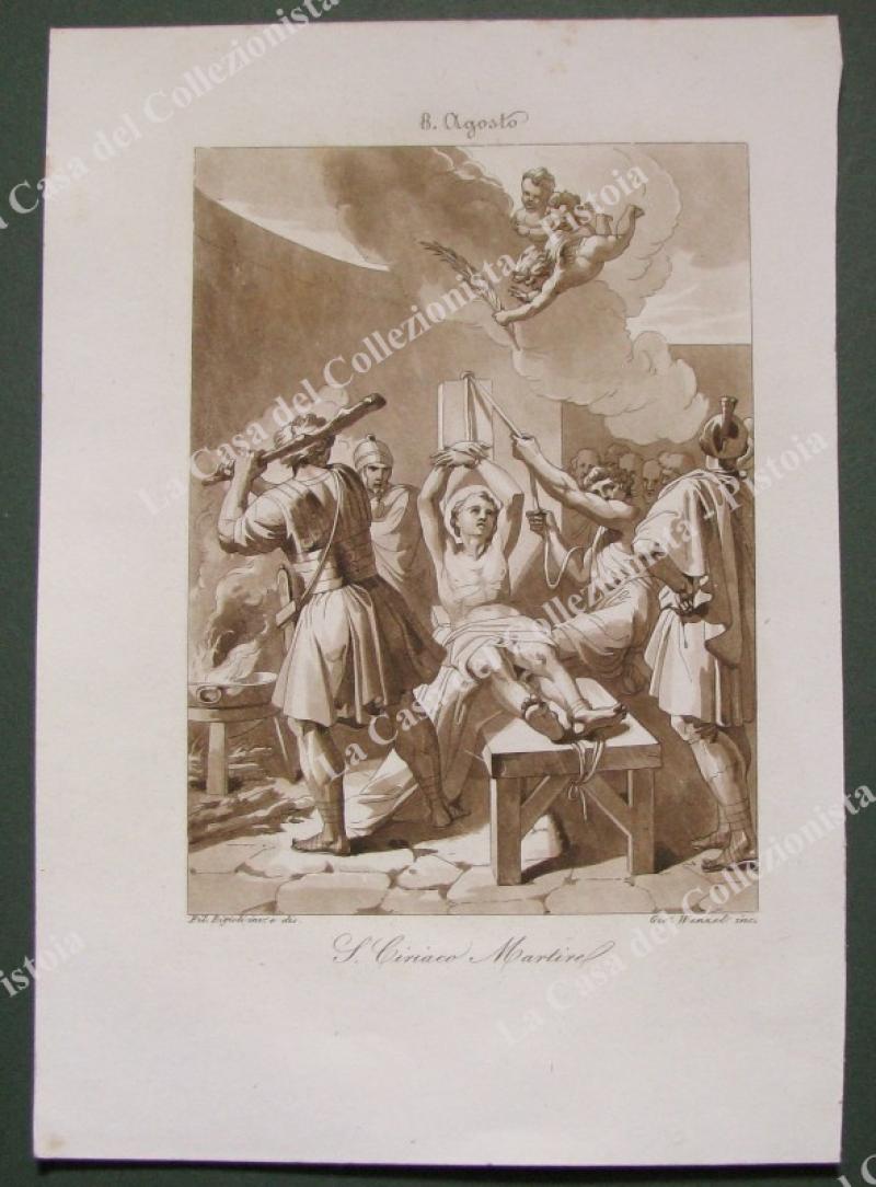 S.CIRIACO MARTIRE, Patrono di Ancona. Acquatinta in color seppia, incisa da Wenzel, circa 1840