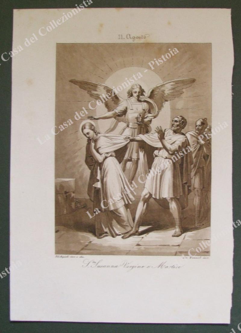 S.ta SUSANNA DI ROMA VERGINE E MARTIRE. Patrona Osini e Torre S.Susanna. Acquatinta in color seppia, incisa da Wenzel, circa 1840