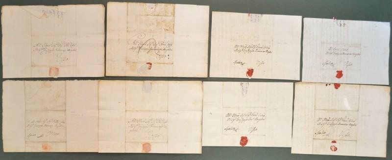 UMBRIA. Bollo a secco (a forma di X) dell'appaltatore postale. 8 lettere del 1788/1793 per Visso da Loreto e Roma