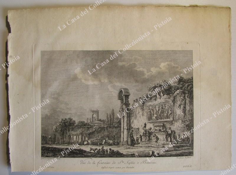 BENEVENTO, Campania. Bella animata veduta della fontana di S.Sofia. Acquaforte da Saint Non, prima edizione 1781