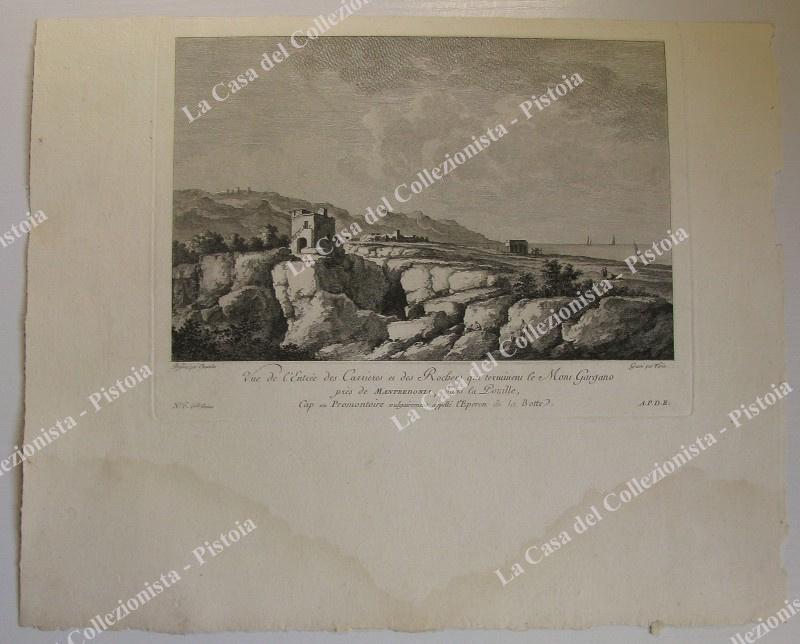 MANFREDONIA dintorni, Gargano. Veduta panoramica. Acquaforte da Saint Non, prima edizione Prigi 1781