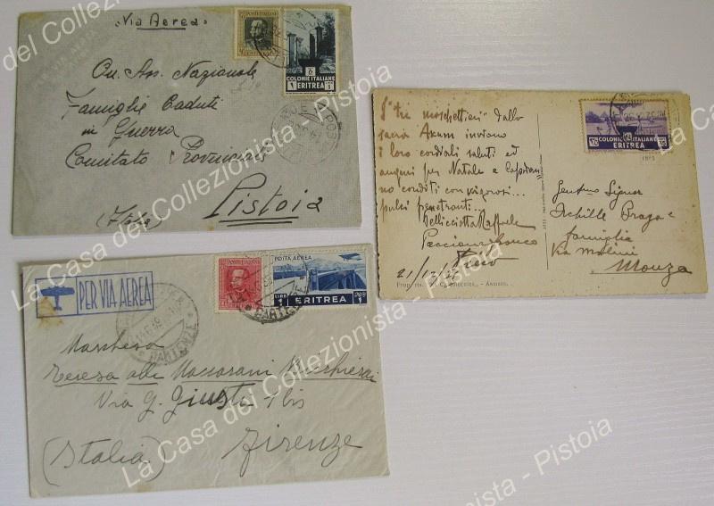ERITREA. 2 lettere aeree ed una cartolina.