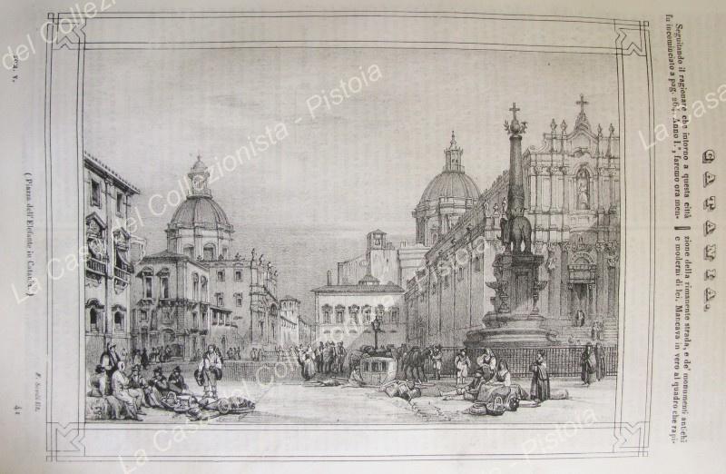 CATANIA. Veduta di piazza dell'Elefante. Poliorama Pittoresco 1841. Intero fascicolo