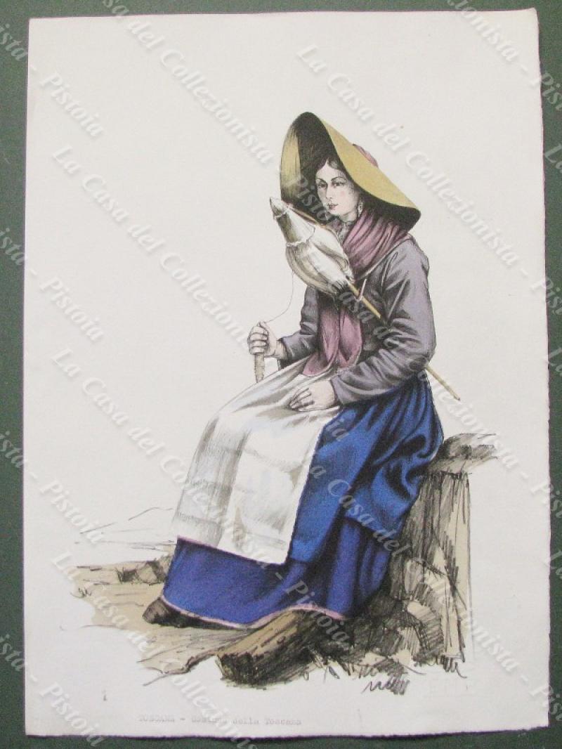 COSTUME DELLA TOSCANA. Litografia originale. Gorlich, 1956